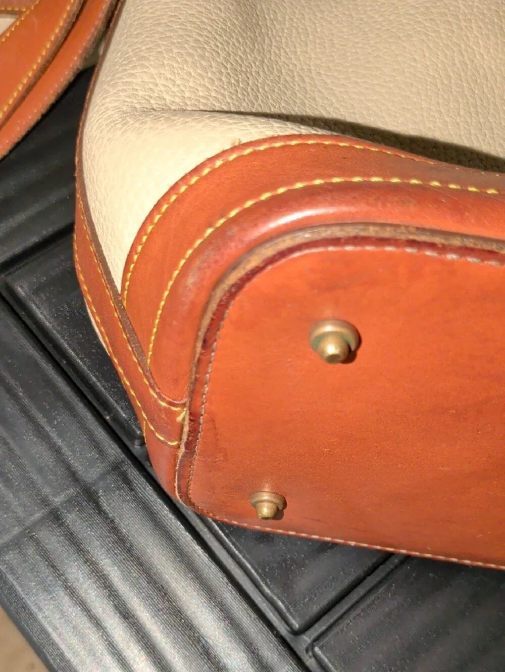 Dooney & Bourke Cream and Brown Drawstring Bucket Bag